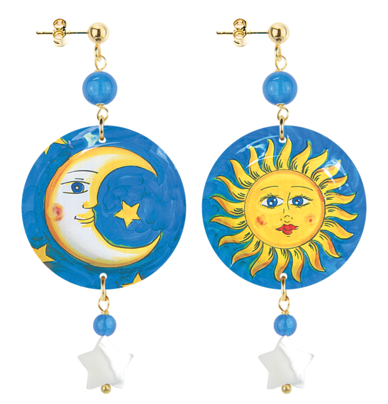 Orecchini Luna E Sole Piccolo Azzurro - Lebole Maison